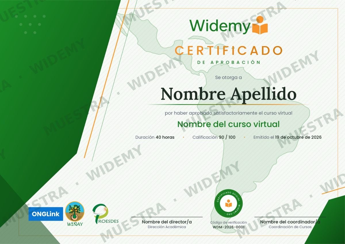 Ejemplo de certificado de aprobación de Widemy