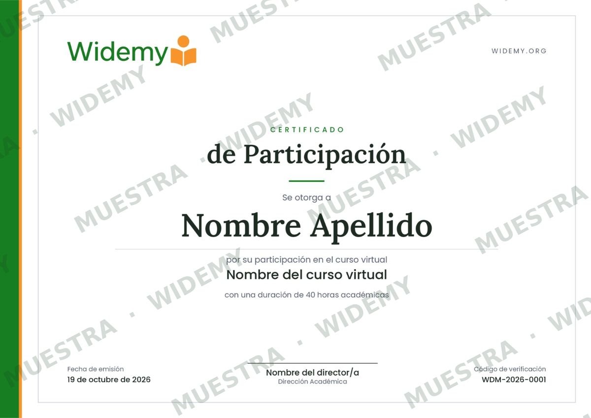Ejemplo de certificado de participación de Widemy